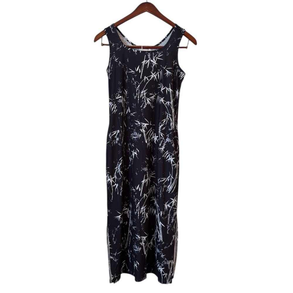 Stretchy Tank Top Tropical Print Maxi Dress with Side Slits Size Small